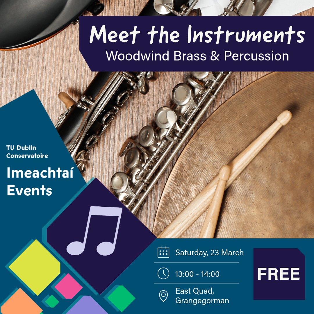 Meet the Instruments returns to the East Quad at 13:00 this Saturday, Mar 23. All are invited to attend - Walk-ins welcome! Staff will be on hand from 1pm-2pm to provide information on Brass, Woodwind and Percussion instruments - followed by a student concert band performance.