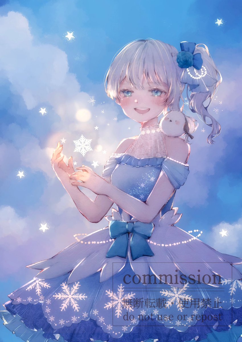 1girl solo blush smile open mouth blue eyes hair ornament  illustration images