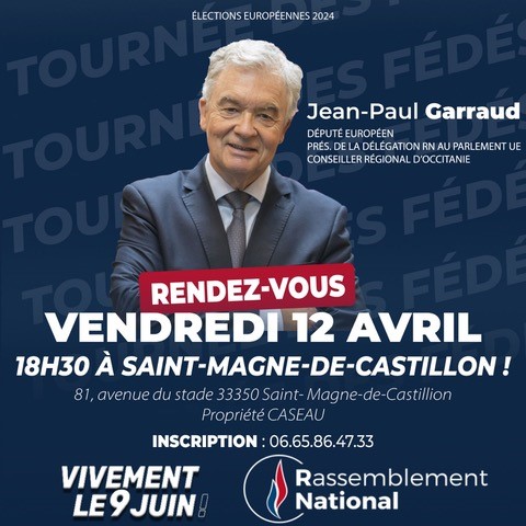 Rendez-vous le 12 avril à St-Magne-de-Castillon pour une réunion dans le cadre des élections européennes ! Venez nombreux. Inscription au 06 65 86 47 33 #VivementLe9Juin