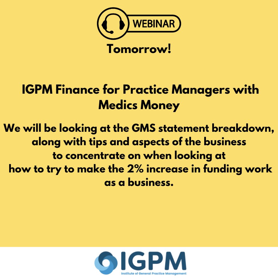 Join our exclusive members only webinar tomorrow at 12.30. Email info@igpm.org.uk to secure your spot.