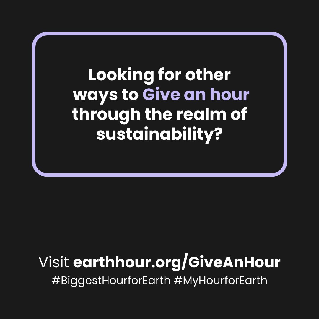 Who says being sustainable has to be a sacrifice? This #EarthHour, get your friends & family involved and explore interesting ways to Give an hour through the realm of sustainability! Together, let's inspire more people to care for 🌎💚 More ideas here: bit.ly/48RWmP1