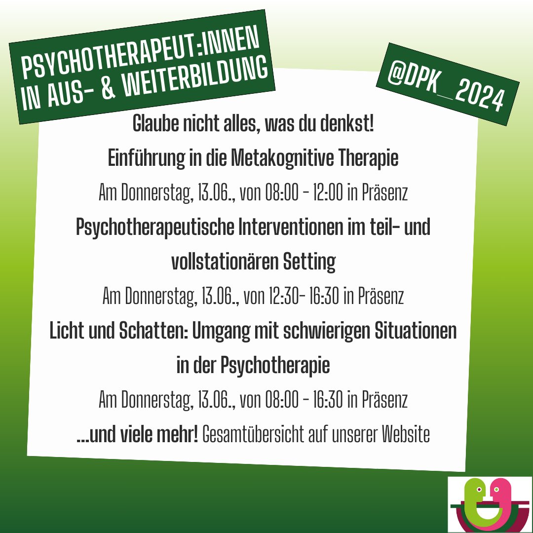 Schon gesehen... Workshop-Ideen für Psychotherapeut:innen in Ausbildung Link zur Gesamtübersicht über alle Workshops: deutscher-psychotherapie-kongress.de/workshops/ Link zur Registrierung: deutscher-psychotherapie-kongress.de/registrierung-… @DPtVBund @DGPs_Berlin @Unith_eV #dpk2024 #deutscherpsychotherapiekongress2024