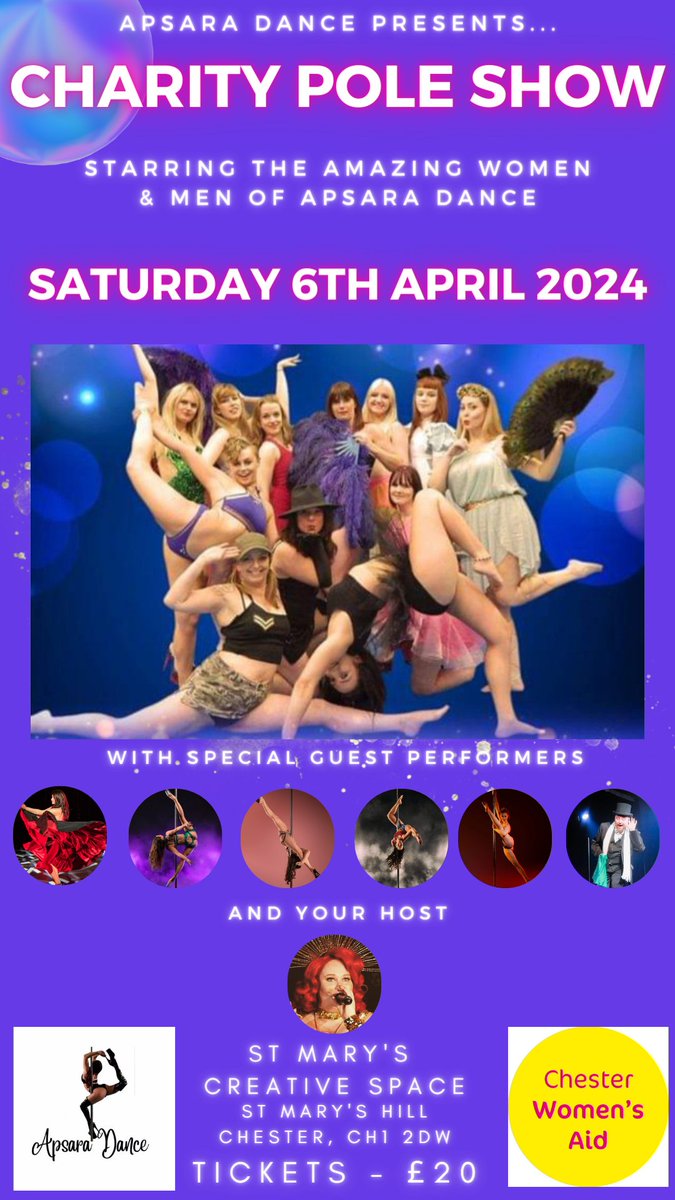 Chesterwomenaid's tweet image. 🧡 THANK YOU 🧡 We would like to thank Aspara Dance who are holding a Charity Pole Show in aid of raising funds for Chester Womens Aid. 

Tickets are available at £20 each, on the 6th of April, at St Mary's Creative Space in Chester. 

#AsparaDance #DanceForACause #ChesterEvents