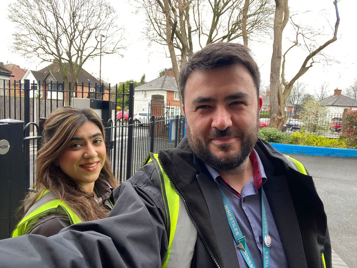 Miss Chohan and Mr. Guerin are out in our community this morning, supporting learners back into school to make the most of every day of learning before we break for Easter. #everydaycounts #scalingnewheights