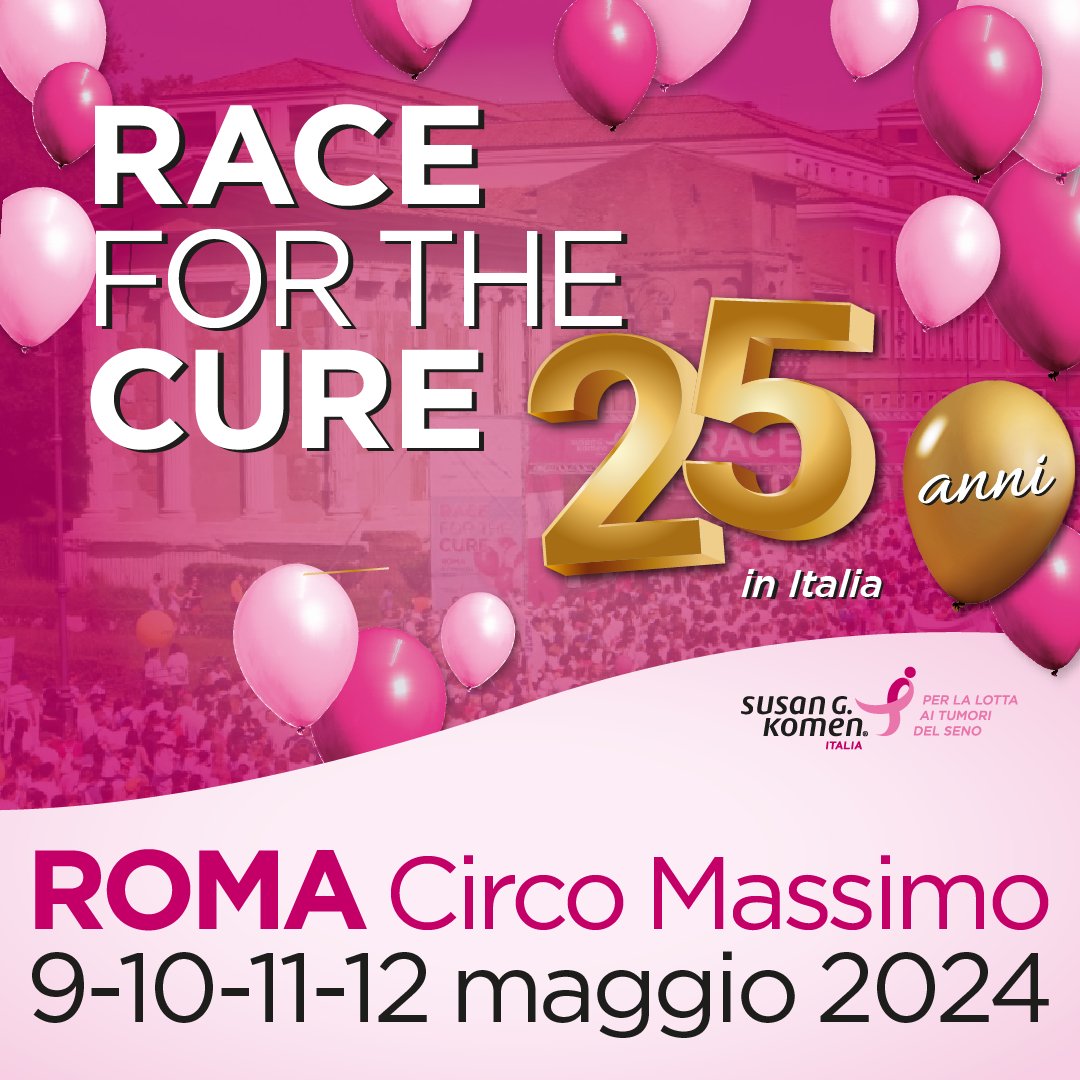 Manca poco alla 25ª edizione della #RacefortheCure, la più grande manifestazione al mondo per la lotta ai tumori del seno. Saremo al Circo Massimo dal 9 al 12 maggio per celebrare l'importanza della #prevenzione. Partecipa anche tu👉🏼raceforthecure.it