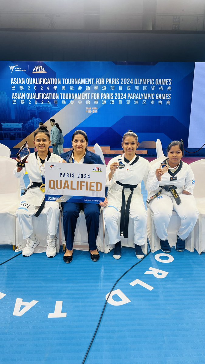 athleteveena's tweet photo. History created 🇮🇳with qualification of Aruna Tanwar for Paris 2024.Started with a dream, passion,hard work to take para taekwondo to new heights which is getting fulfilled .It was a great experience to be as a coach with para india taekwondo team. https://t.co/l3mxqf8902