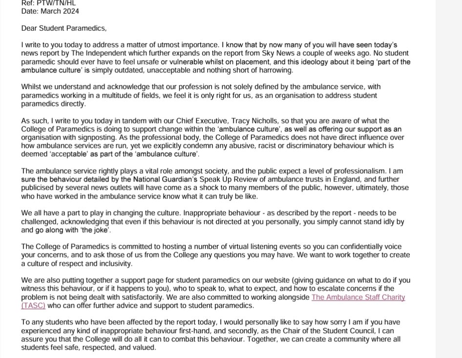Rebecca Thomas (@rebeccasmt) on Twitter photo "No student paramedic should ever have to feel unsafe or vulnerable whilst on placement, and this ideology about it being โpart of the ambulance cultureโ is simply outdated, unacceptable and nothing short of harrowing says" <a href="/ParamedicsUK/">College of Paramedics</a> "No student paramedic should ever have to feel unsafe or vulnerable whilst on placement, and this ideology about it being โpart of the ambulance cultureโ is simply outdated, unacceptable and nothing short of harrowing says" <a href="/ParamedicsUK/">College of Paramedics</a>