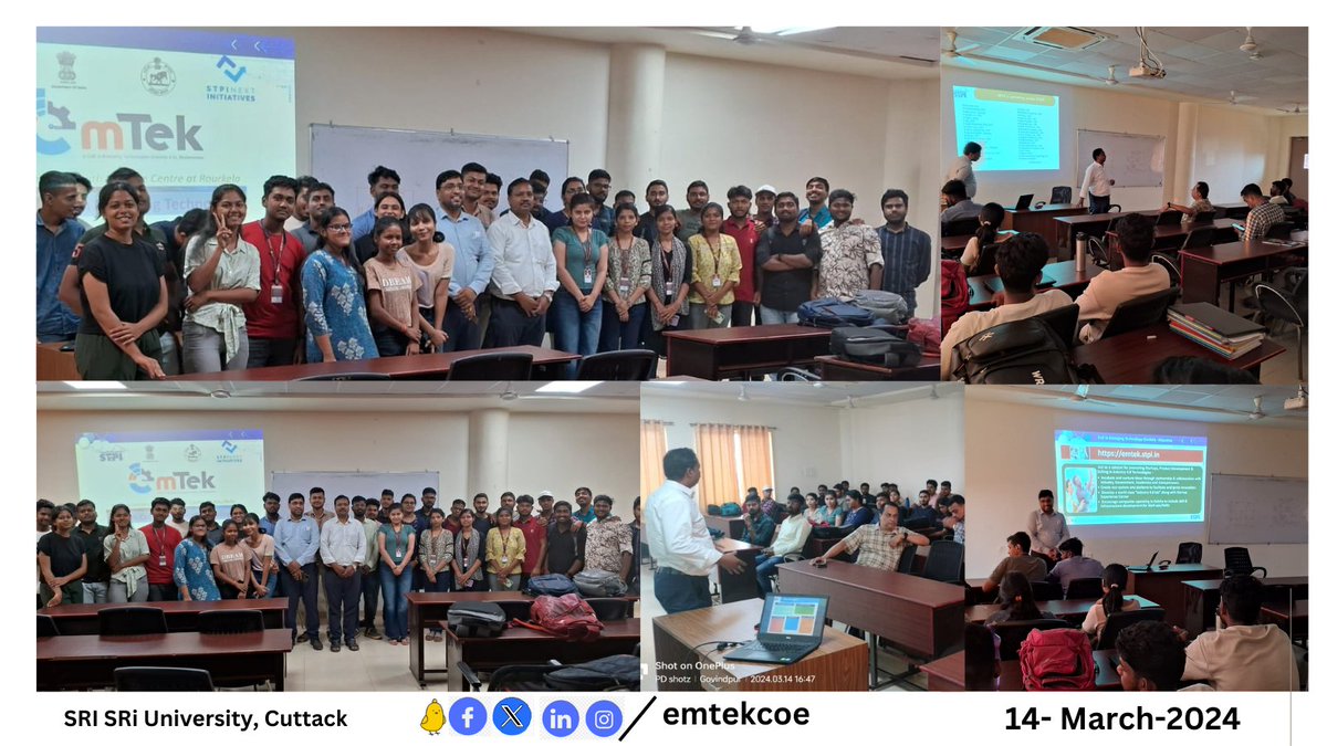 @emtekcoe conducted an outreach event for the #callforproposal2 and #Industry40 at @SriSriU , Bhubaneswar. Detailed information & benefits on @stpiindia , @stpinext were shared & #Startups #students #academicians were encouraged to participate. @arvindtw #EmergingTech