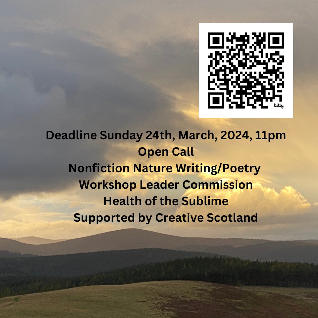 Last days to apply: nature writing/poetry workshop leader position as we focus on wellbeing in the natural world through the lens of climate change. Fee each block £1055.20. Supported by Creative Scotland. #naturewriting #ecopoetry #climate #creativescotland #wellbeing