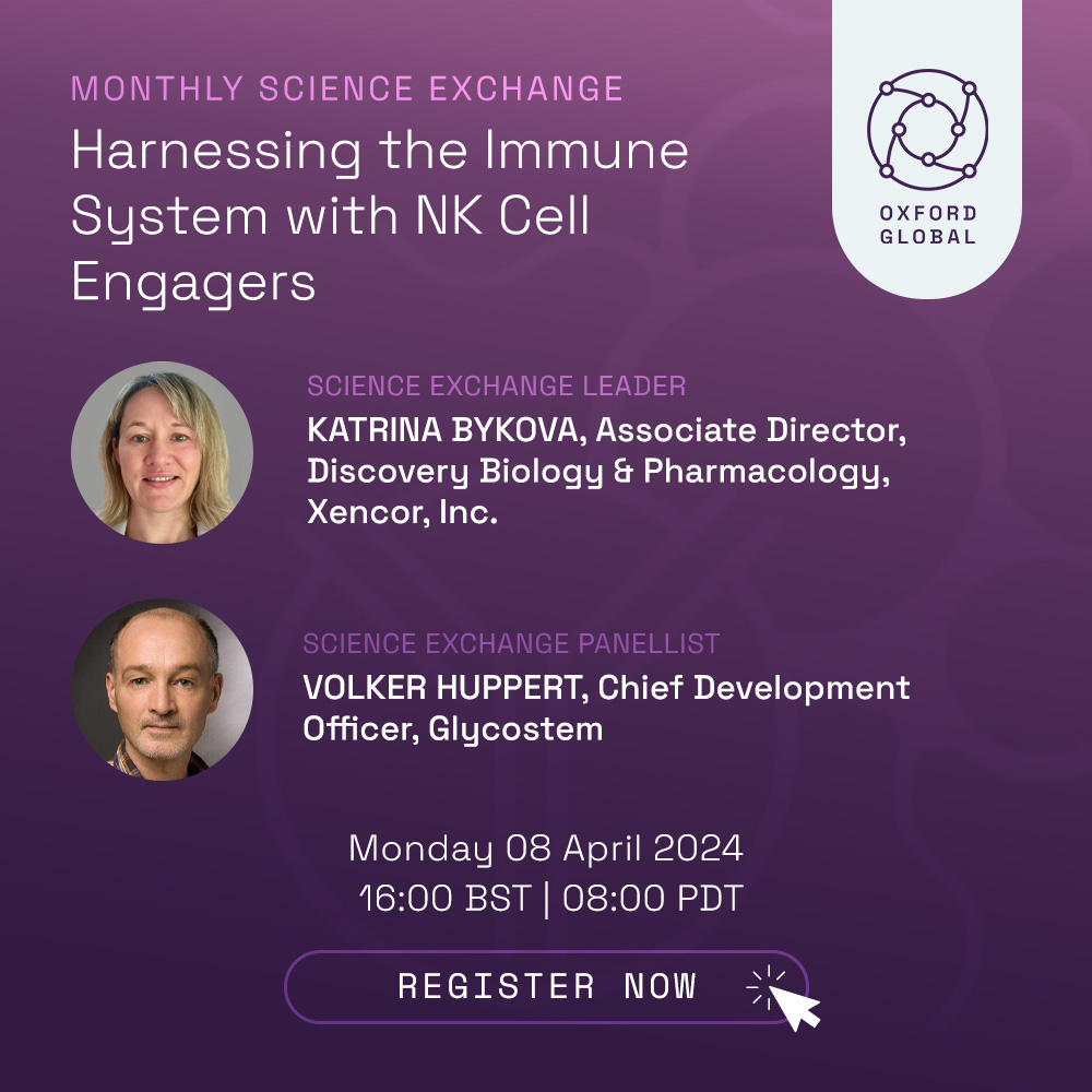 Don't miss our FREE webinar where Katrina Bykova and Volker Huppert will discuss harnessing the immune system with NK cell engagers! 🧬 📆 Monday 8th April 2024 🕓 16:00 BST | 08:00 PDT 🖥️ Register here: hubs.la/Q02pYGRs0 #OGImmuno #NKCell