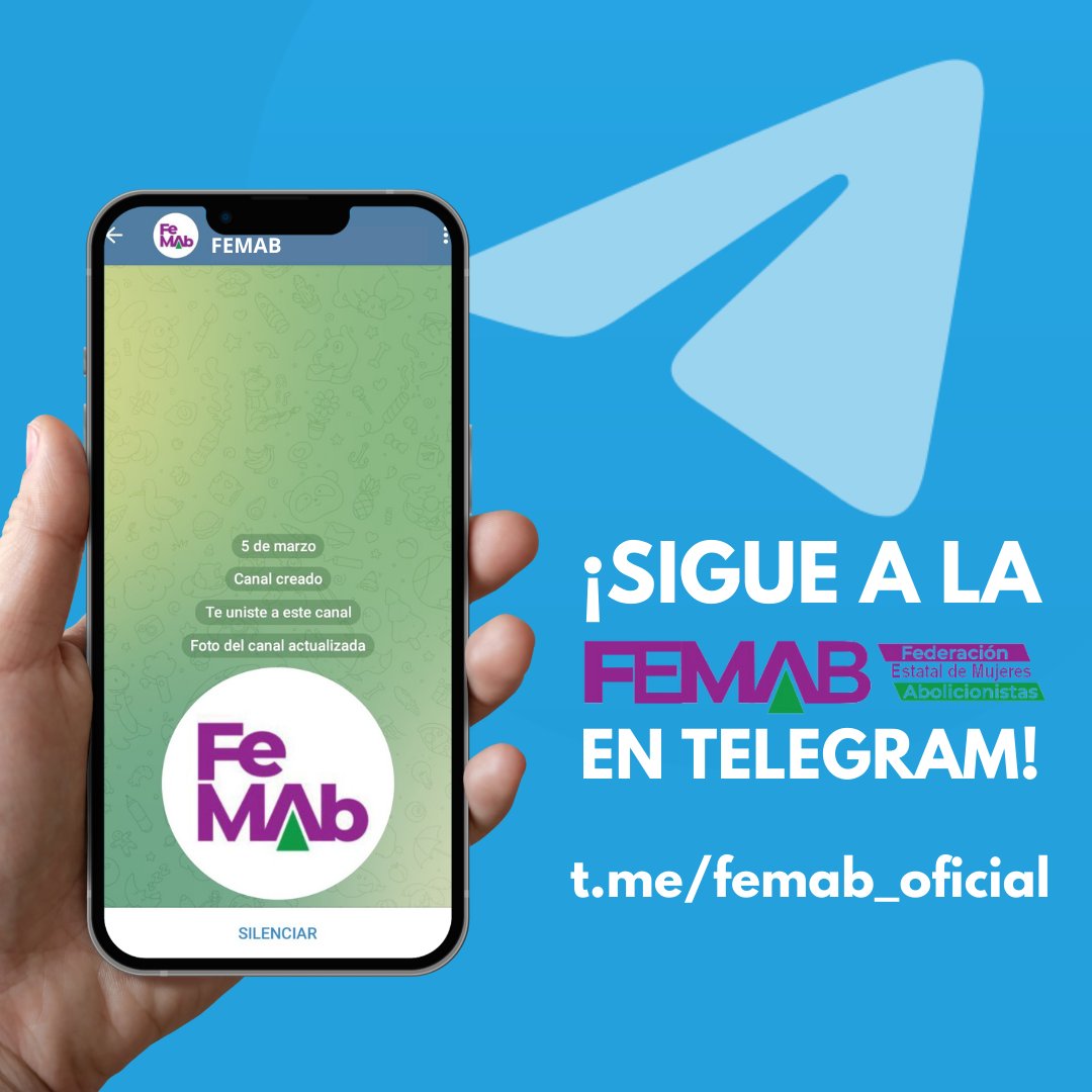 ¡La FEMAB cuenta con su canal oficial de Telegram! t.me/femab_oficial Únete para recibir todas las actualizaciones y noticias, mueve el contenido y comparte el enlace de acceso con cualquier interesada que quiera unirse a la lucha por la abolición de la prostitución!
