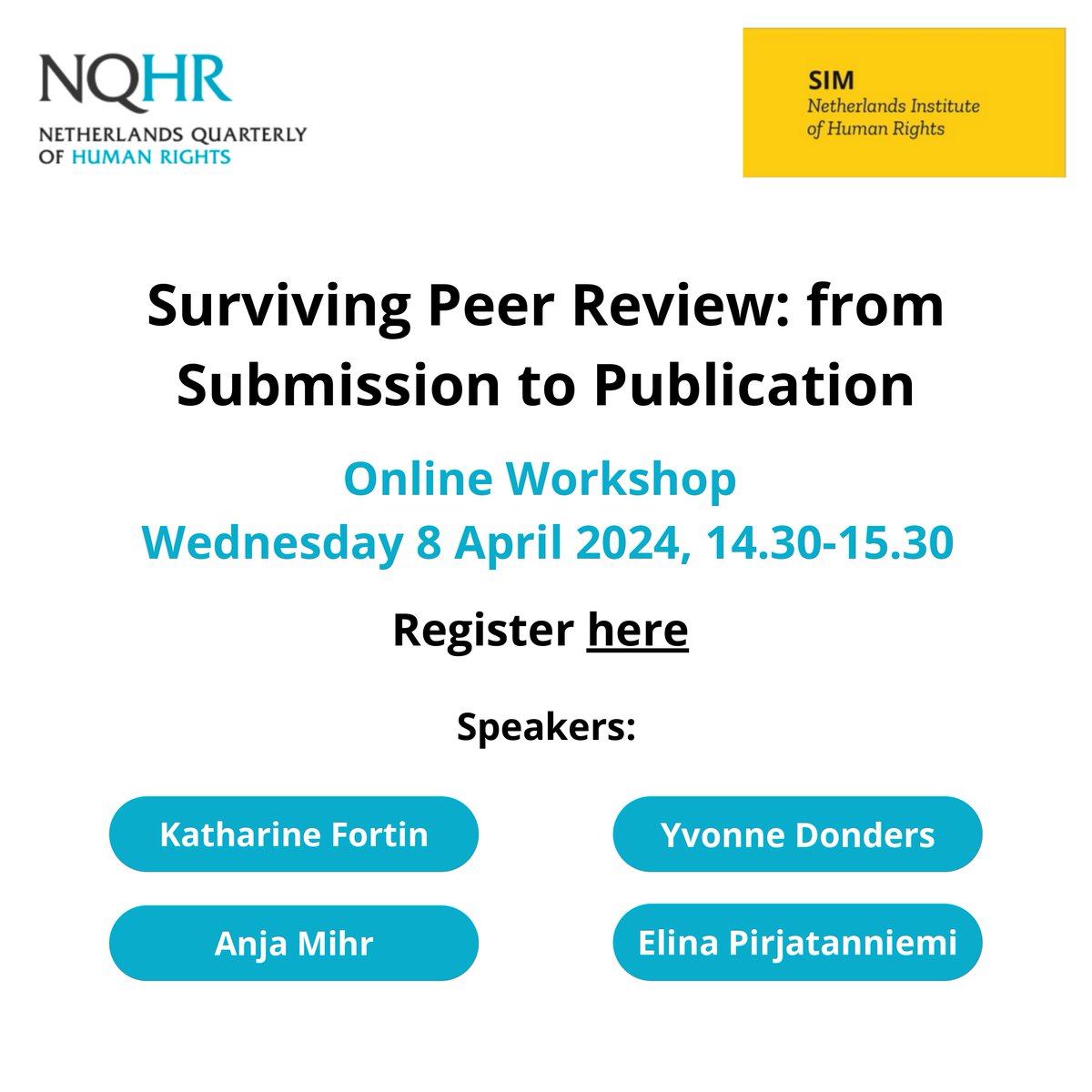 The NQHR is organising an online peer review workshop for early career researchers on 8 April titled Surviving Peer Review: from Submission to Publication! Register by filling in the online form: forms.uu.nl/universiteitut…