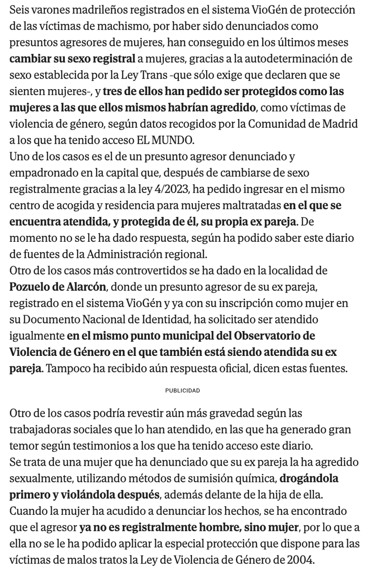 ContraBorrado's tweet photo. Seis agresores se hacen trans para eludir a la Ley VioGen. 
Volverán a hablar de fraude. Pero si la ley trans no pide antecedentes y no impide que maltratadores cambien de sexo registral, solo cabe concluir: el fraude es la ley.
La autodeterminación es el fraude. https://t.co/SwL64qljJt