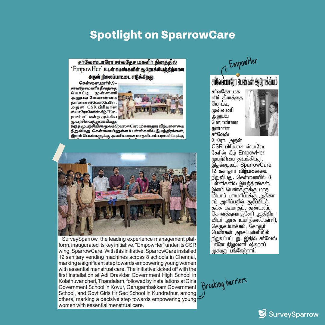 Our initiative EmpowHer, launched on International Women's Day under SparrowCare, has been featured in the media. This is just the beginning of our commitment to make menstrual hygiene a basic right, not a privilege.
#SparrowCare #PeriodPoverty #WomensHealth #CSRInitiatives