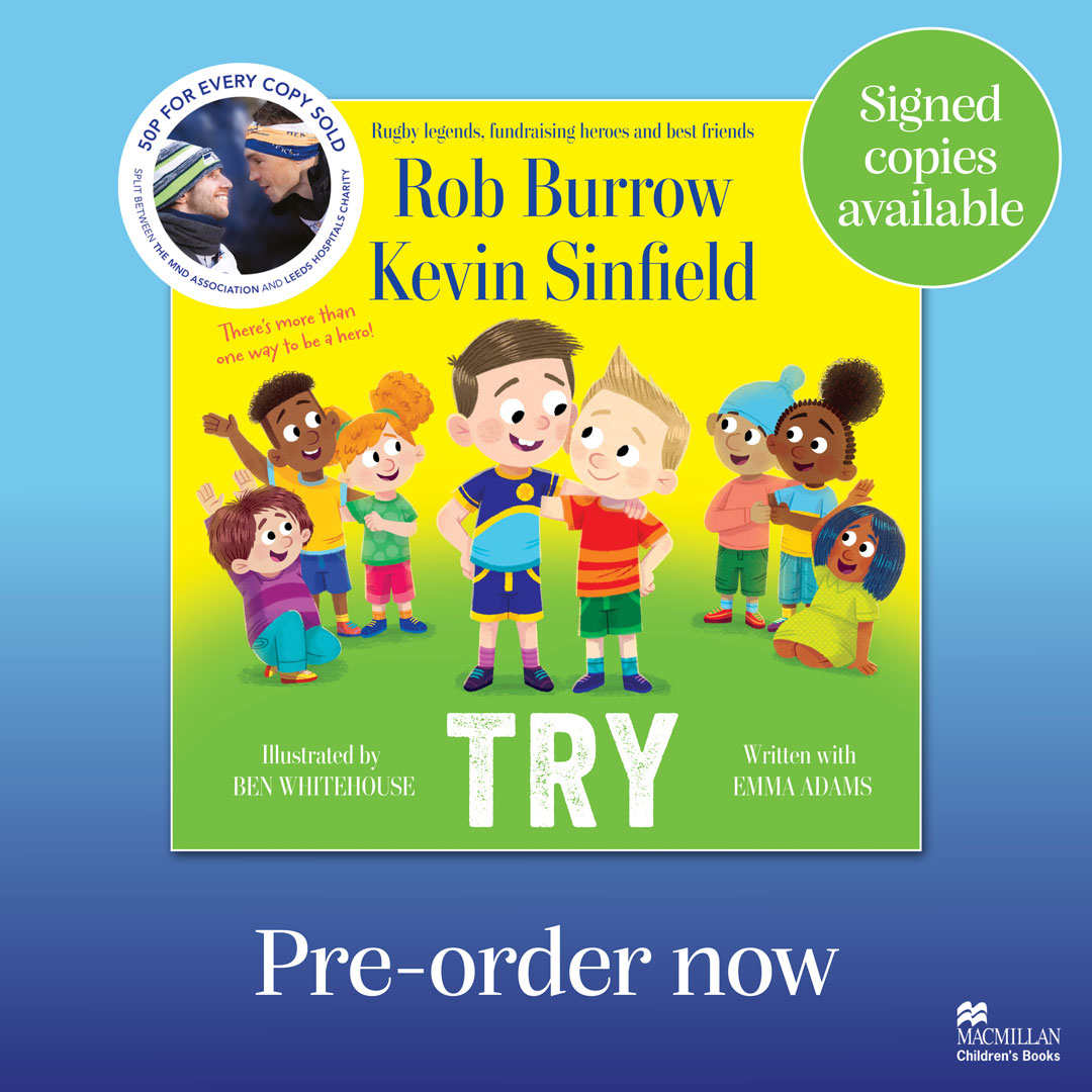 I’m delighted to share the cover of a new picture book by me and Kevin Sinfield. Try: A Picture Book About Friendship tells the story of a friendship between two young boys named Rob and Kev💙 Written with Emma Adams and illustrated by Ben Whitehouse @stopmotionben. 50p from the