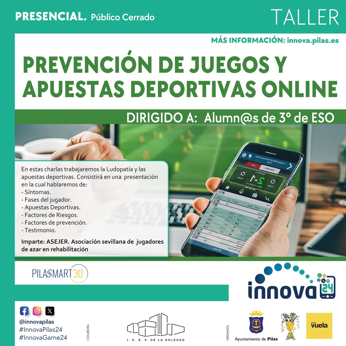 ASEJER en Centros Educativos 🎓

El esencial fomentar la 𝐩𝐫𝐞𝐯𝐞𝐧𝐜𝐢𝐨́𝐧 de CONDUCTAS ADICTIVAS entre los jóvenes cuyo entorno se encuentra impregnado por la 𝐓𝐄𝐂𝐍𝐎𝐋𝐎𝐆𝐈́𝐀 📱

➡️ Más info innova.pilas.es