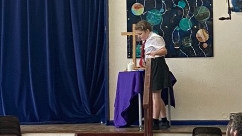 Inspirational Collective Worship this morning with Rev Steve, lighting the candle, talking about compassion - our Christian Value this half term, putting yourself in other people's shoes #DanesfieldPride @BathWells