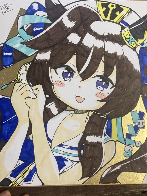 ヴィブロスの色紙できたー!!体調はかなり良くなってきたのでもうほぼ大丈夫です!!心配して下さった方々ありがとうございました!!#ウマ娘 
