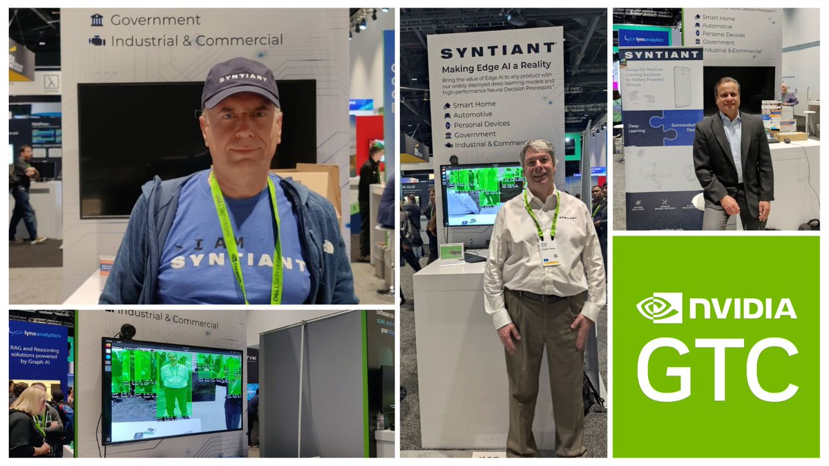 Here at @NVIDIAGTC demoing our computer vision and optimized large language models. Visit us at Booth I-103. #GTC24 #GTC2024 #edgeAI #LLMs #computervision syntiant.com/news/syntiant-…