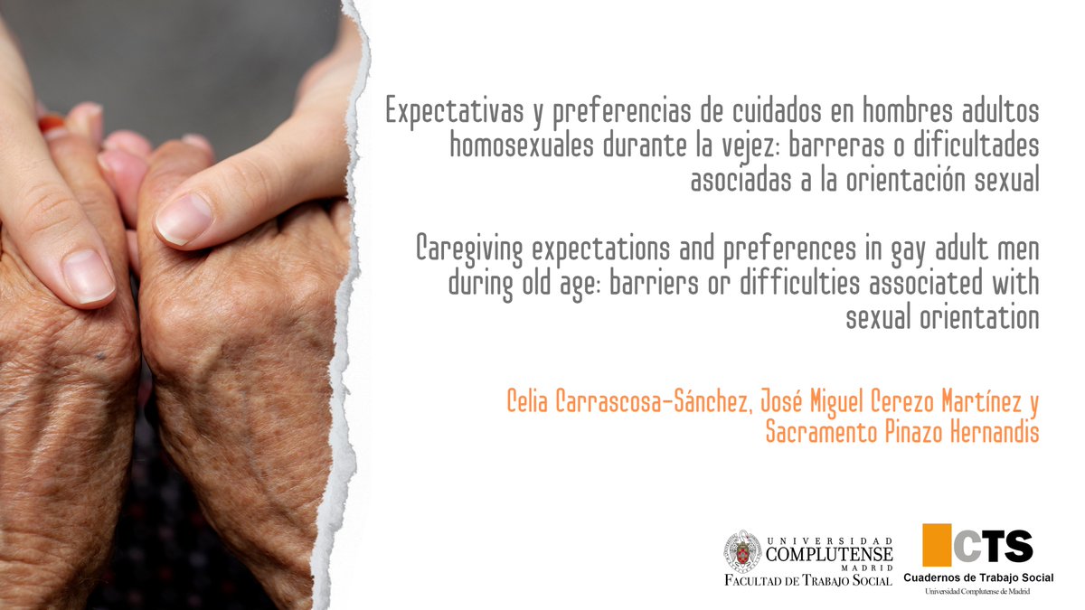 #CTS Vol. 37 Núm. 1 (2023)
📌Expectativas  y preferencias de cuidados en hombres adultos homosexuales durante la  vejez: barreras o dificultades asociadas a la orientación sexual  por C. C. Sánchez, J.M. C. Martínez, S. P. Hernandis.
▶revistas.ucm.es/index.php/CUTS…
🇬🇧También en inglés.