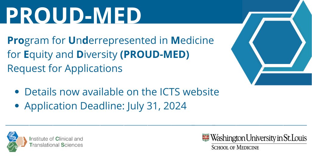 Nominations are being solicited for @WUSTLmed and the Institute of Clinical and Translational Sciences (ICTS) 2024 Cohort in the Program for Underrepresented in Medicine for Equity and Diversity. Learn about the program, nominations & applications. Link> l8r.it/UMDo