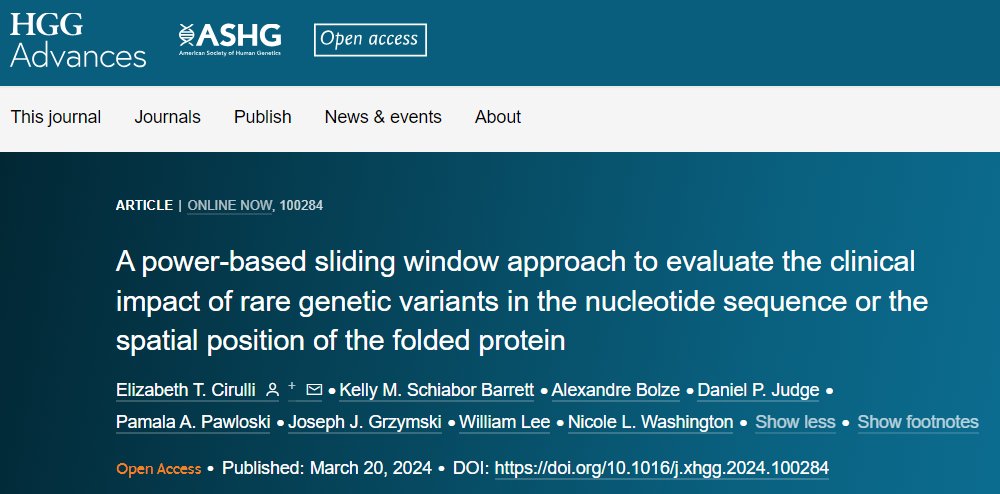 🚨 New from @ETCirulli & colleagues 📰 A power-based sliding window approach to evaluate the clinical impact of rare genetic variants in the nucleotide sequence or the spatial position of the folded protein 👉bit.ly/43sSxPj