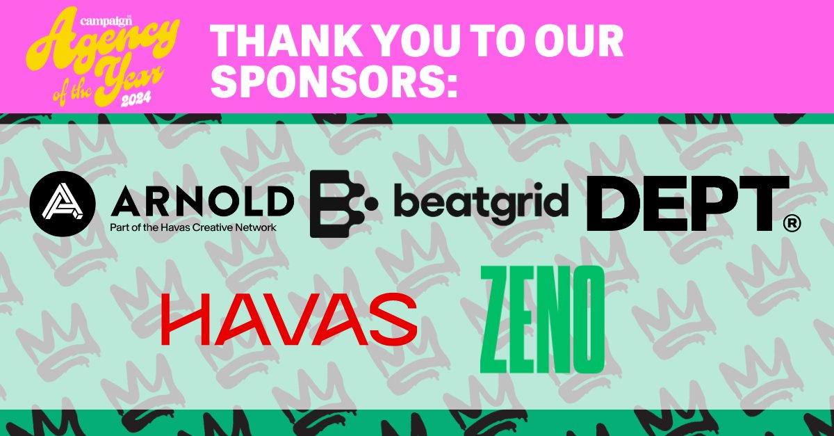 The Campaign US Agency of the Year awards are in one week! A thank you to our sponsors: @Arnoldworldwide, beatgrid, @DeptAgency, @Havas and @zenogroup, for their support in making this event possible. Get tickets: brnw.ch/21wI3hn #CampaignUSAOY