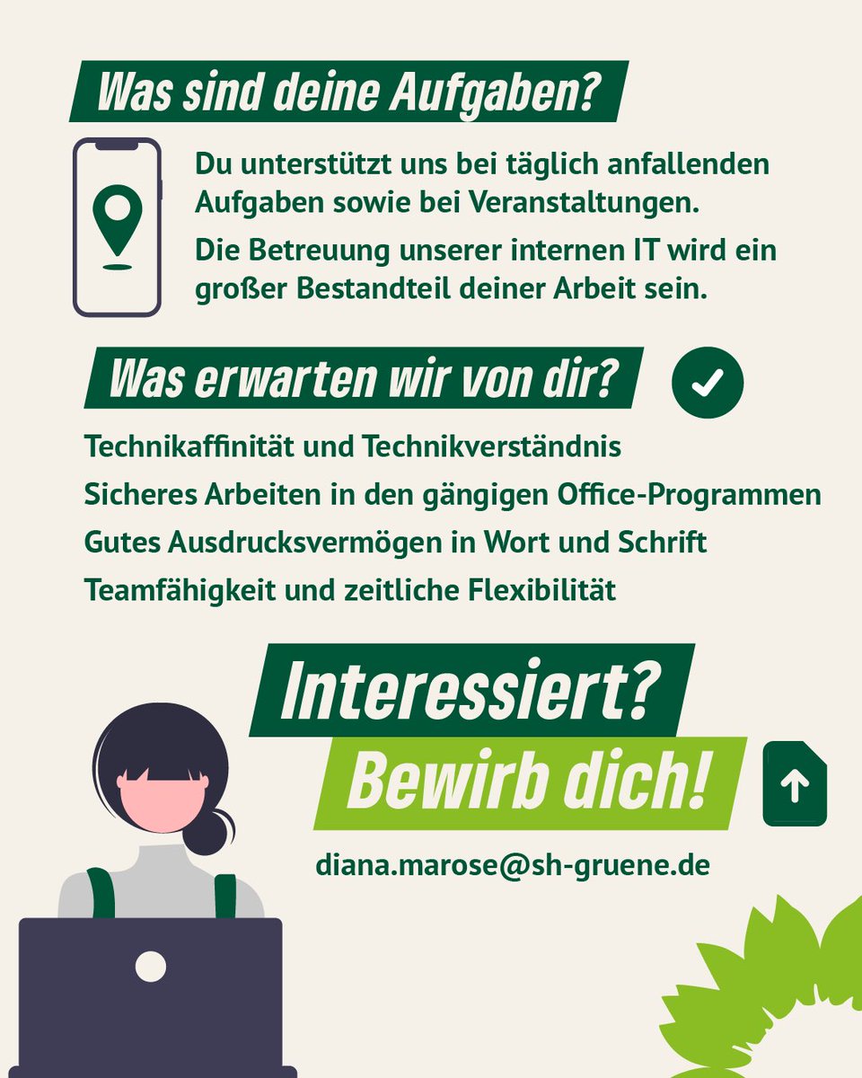 Wir suchen zum 15. April 2024 eine*n Studentische*n Mitarbeiter*in (m/w/d) für den Bereich Innere Organisation, Projekte, Technik- u. Veranstaltungsmanagement 🌻 Interessiert? Bewirb dich❗️ 📍Genaue Infos zur Stelle findest du unter sh-gruene.de/blog/2024/03/1…   #nowhiring