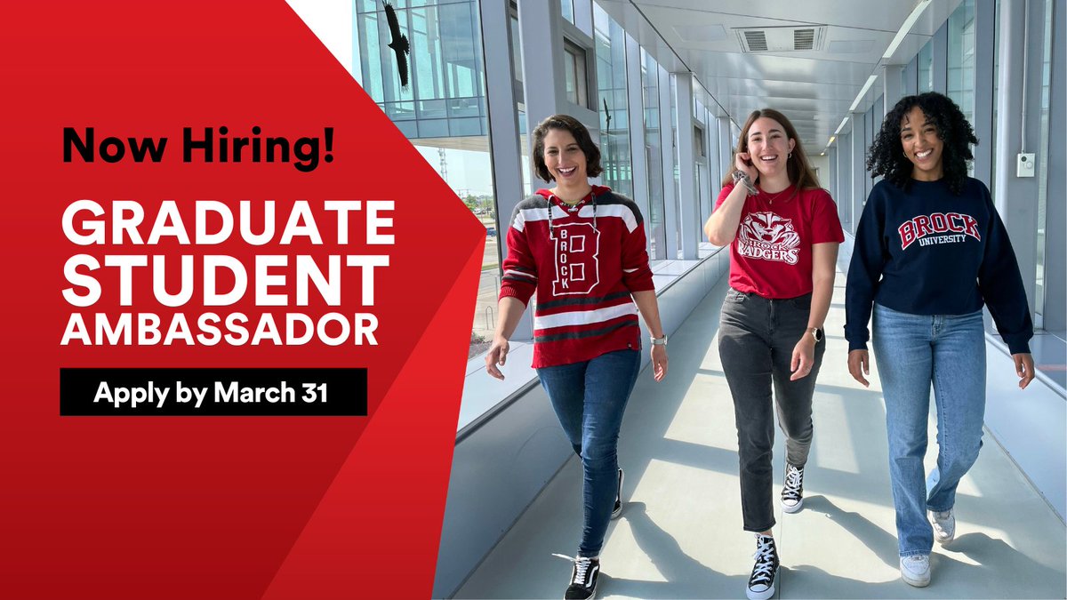 Now hiring a Graduate Ambassador!  
We're looking to hire a #BrockU grad student this summer and fall to support incoming students with a seamless, personalized transition into Brock grad studies.   

Check out the details ⬇️
brocku.ca/graduate-studi…