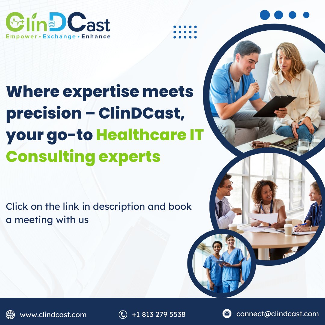 Where expertise meets precision – ClinDCast, your go-to Healthcare IT Consulting experts  Book A Meeting with us: clindcast.com/contact/ #healthcare #healthtech #consulting #consultants