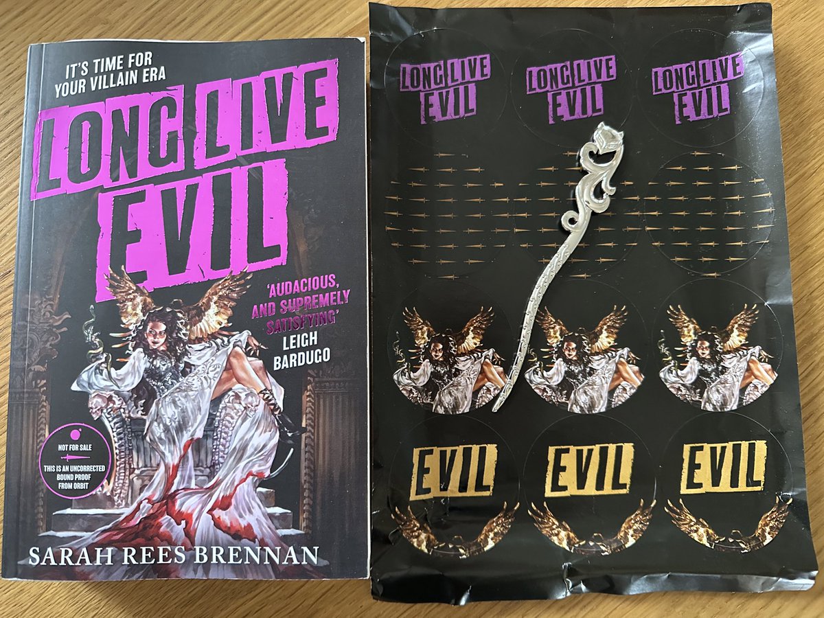 Thanks to @Gambit589 for this lovely, shiny proof of @sarahreesbrenna’s #LongLiveEvil, complete with sticker sheet and…um…deadly weapon (which, apparently, is to hold my man-bun in place when I’m cosplaying Shōgun).