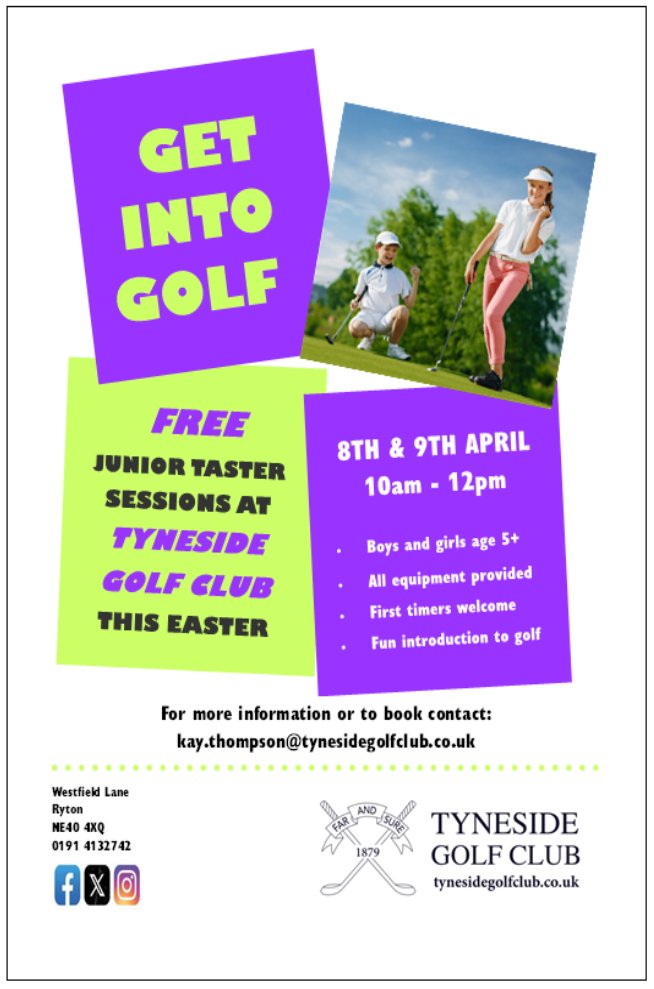 ❓Looking for ways to entertain the kids during the holidays❓ 🌤️⛳️Why not get them out in the fresh air, enjoying a new sport? 🏌️‍♀️🏌️‍♂️Who knows, you might have the next Rory McIlroy or Charley Hull on your hands 🏌️‍♀️🏌️‍♂️ 💻Contact kay.thompson@tynesidegolfclub.co.uk to secure a place.