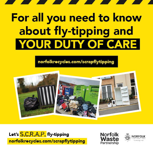 ⚠ Fly tipping is the illegal dumping of waste and includes leaving items beside street bins and recycling banks, on the floor of communal bin areas and outside closed charity shops and recycling centres.