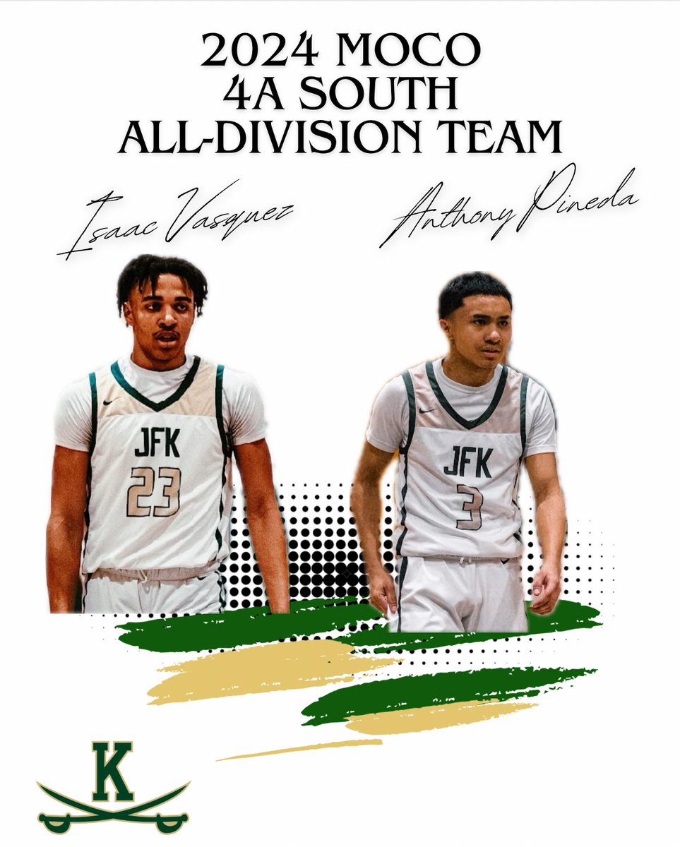 Congrats to ‘24 Anthony Pineda <a href="/AntPinedaa/">Anthony Pineda</a> and ‘25 Isaac Vazquez <a href="/IsaacHoops25/">isaac23vasquezz</a> for making the Montgomery County 4A South All-Division Team for the 2023-2024 season!  #JFK🔰<a href="/athletics_jfk/">JFK Athletics</a> <a href="/_JFKPrincipal/">Vickie Adamson, Principal at John F. Kennedy HS</a>