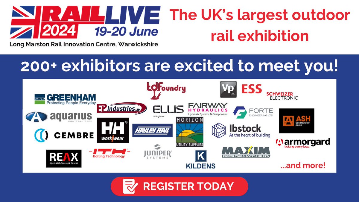 Over 200 exhibitors are excited to meet you at Rail Live 2024! 🤝 With 28% more exhibitors signing up than this time last year, don't miss out on valuable insights into the future of rail transportation. 🚆Register now: ow.ly/a1hZ50QXIAG #RailLive