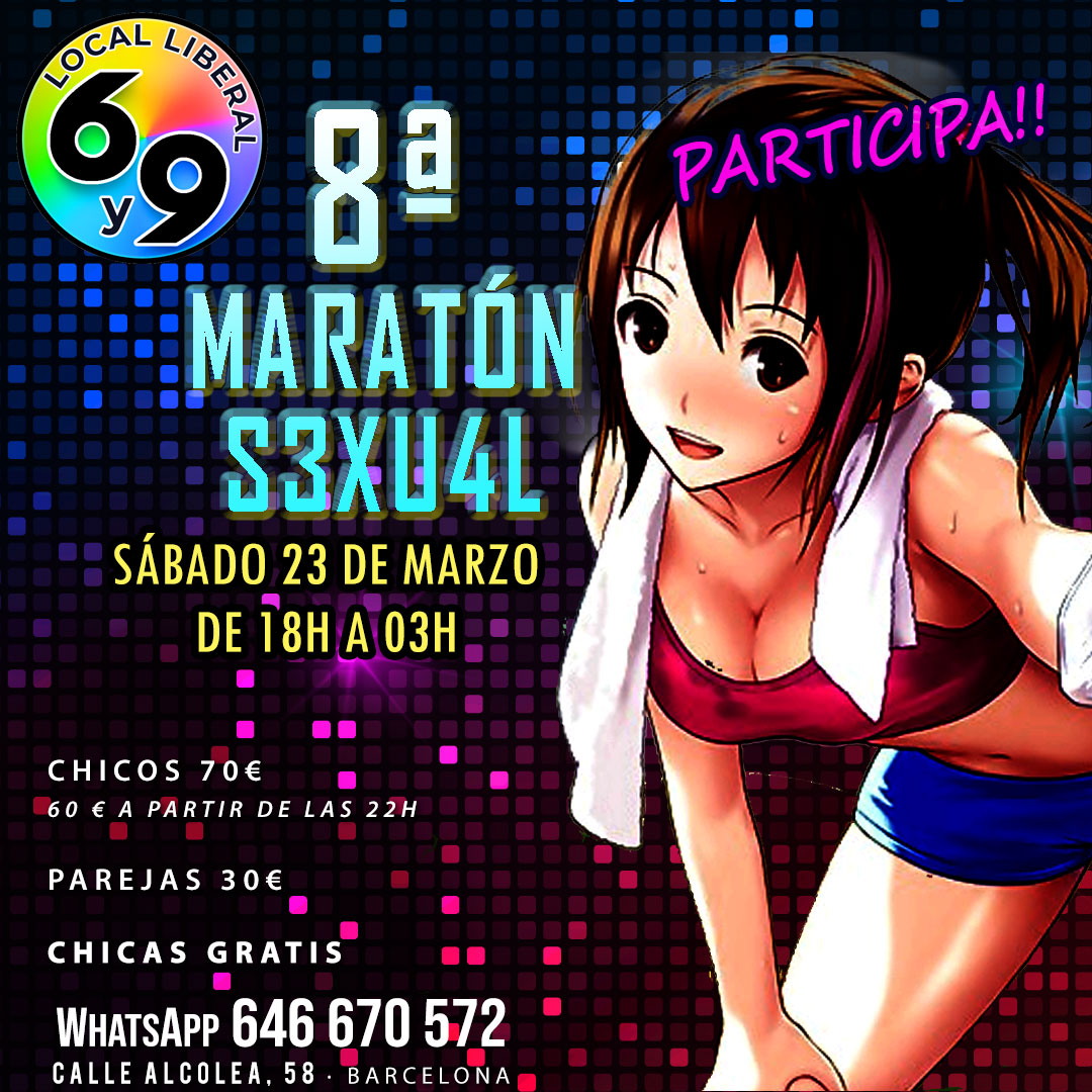 6y9Swingers's tweet photo. 8ª MARATÓN!!!!
23 DE MARZO, DE 18H A 03H
CHICAS GRATIS
Parejas 30€
Chicos 70€ (60€ a partir de las 22:00)
Calle Alcolea, 58 - BARCELONA
#fiestatematica #pub #barliberal https://t.co/uK2wwfpc15