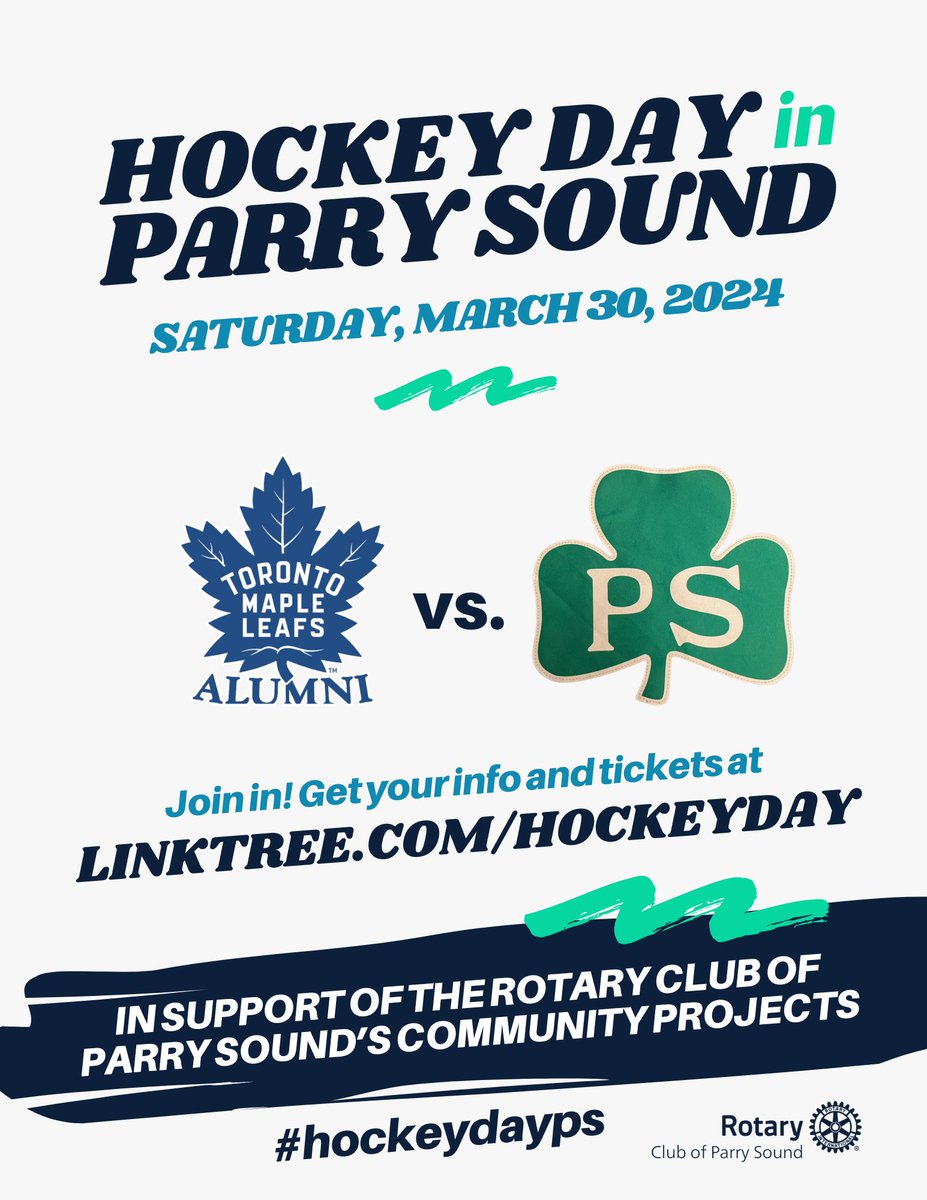 Make sure to get your tickets for #hockeydayps as your @LeafsAlumni take on the Parry Sound Shamrocks!! All proceeds from the event benefit projects within the community of Parry Sound. #LeafsForever #Leafs #TMLA #HockeyTwitter