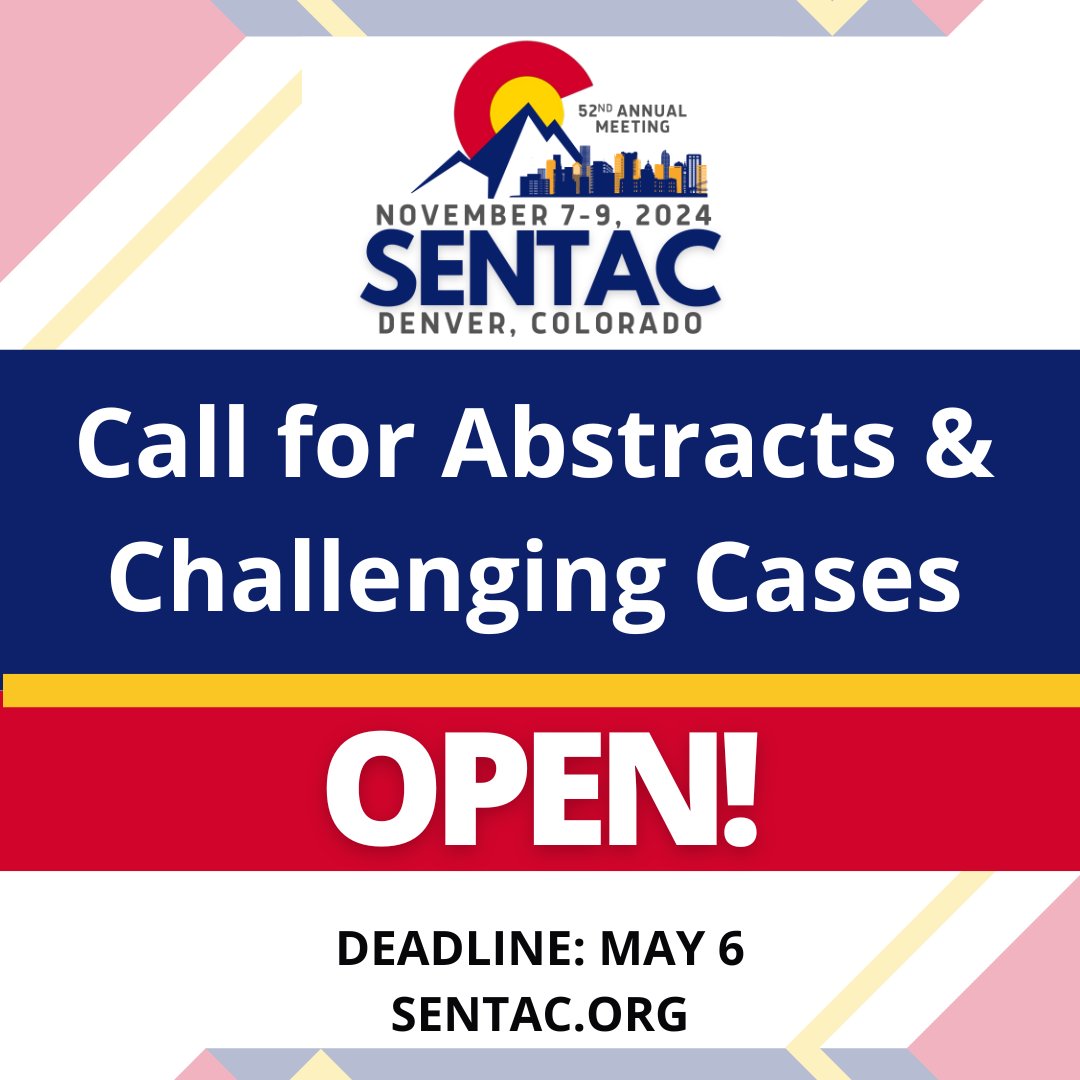 It is time for you to submit your abstracts and interesting case studies for the SENTAC 2024 meeting! Visit sentac.org/scientific-mee… for details!