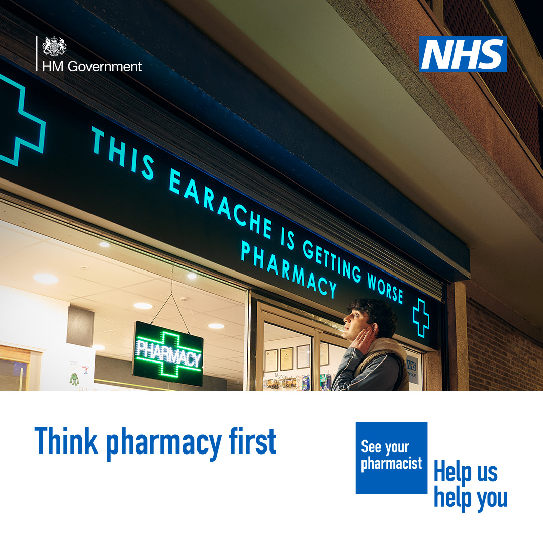 Earache? If needed, your pharmacist can now provide some prescription medicine without seeing a GP. Think pharmacy first. nhs.uk/thinkpharmacyf…