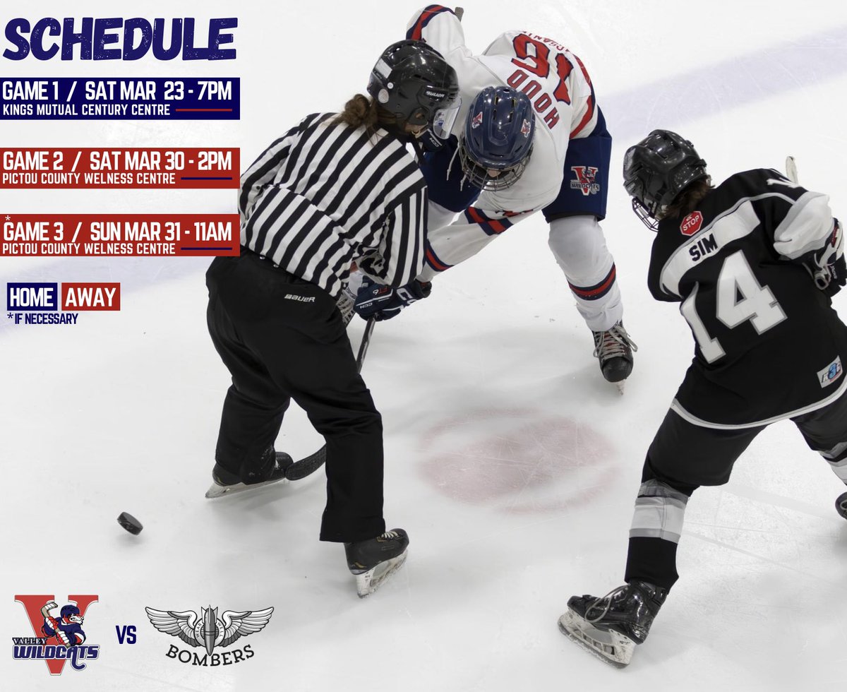 U15VCats's tweet image. PLAYOFFS 🔜

We are on home ice this Saturday March 23 to open up the playoffs, facing off against the WearWell Bombers in a best 2/3 series with a trip to Provincials on the line.

Puck drop at 7pm from the Apple Dome!

#EarnIt