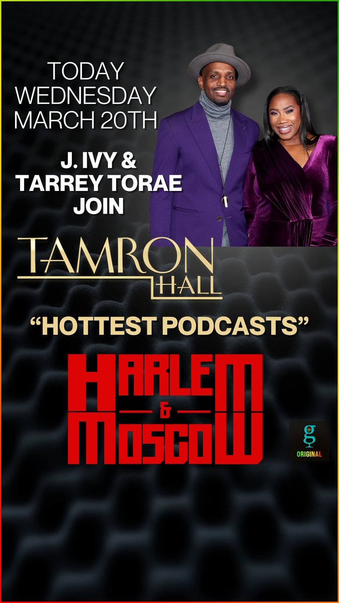 Our new audio play Harlem & Moscow will be featured on the @TamronHallShow today as they highlight the HOTTEST PODCASTS! Check your local listings for times & catch the stars of our #podcast, @J_Ivy & @TarreyTorae do their thing! ✨🎙️📺 #HarlemAndMoscow premieres MONDAY, 3/25!