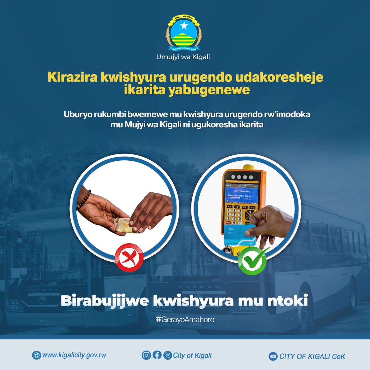 Kirazira kwishyura urugendo muri bisi itwara abagenzi udakoresheje ikarita yabugenewe.                
#GerayoAmahoro