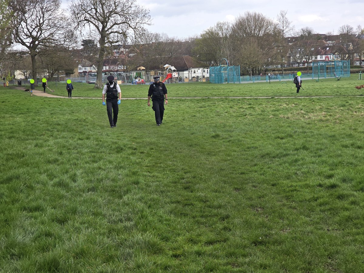 Attended a very muddy Cuddington Rec for a Weapon Sweep. Happy to report that no weapons were found today. We spoke some of our community members and PC Quinlan couldn't resist taking over a game of fetch from a local dog owner. Making new friends where ever we go :-) @mpssutton