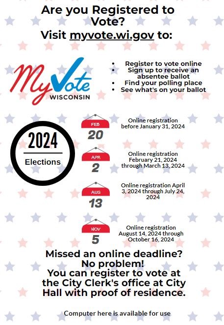 Don't forget to vote! In person absentee voting at City Hall, available 730am-5pm Monday through Thursday and 730am to 1130am on Fridays.