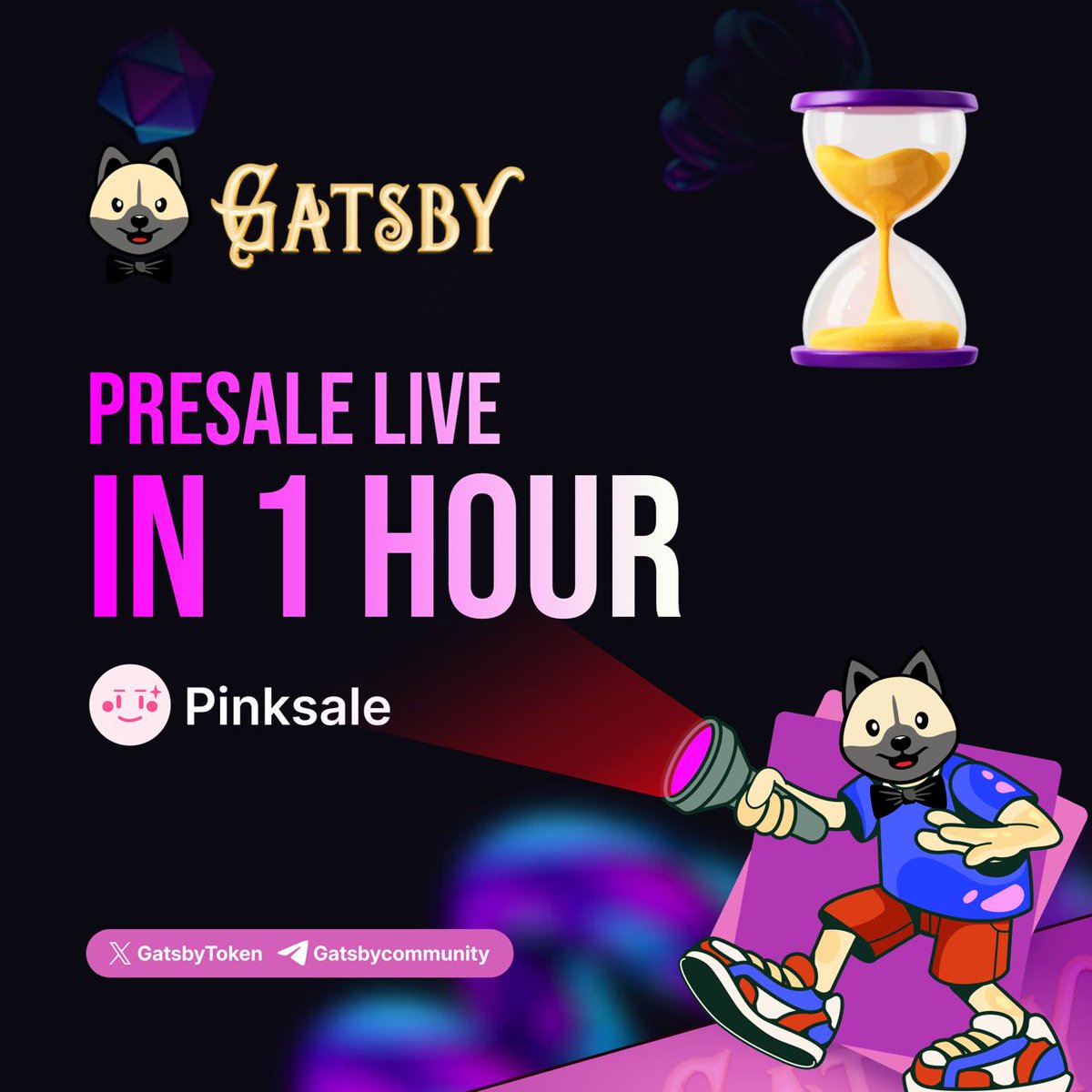 🐶 Gatsby Token Presale will be Live in 1 Hour!

FIRST EVER 🚀 SOLANA PINKSALE DOG THAT'S TAKING THE WORLD BY STORM!!

📌 Solana Pinksale - beta.pinksale.finance/solana/launchp…

t.me/GATSBYcommunity

Don't miss this presale. I'm telling you. Great things are coming!

#CryptoPresale