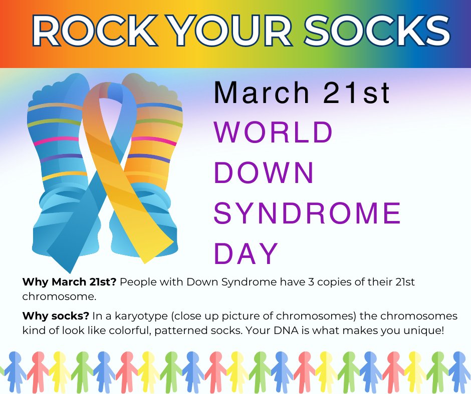 Break out those colorful socks! Let's come together this World Down Syndrome Day by embracing our differences and spreading love and acceptance through the simple act of rocking colorful socks. Share pictures of you rocking your socks tomorrow, March 21st, be sure to tag us too!
