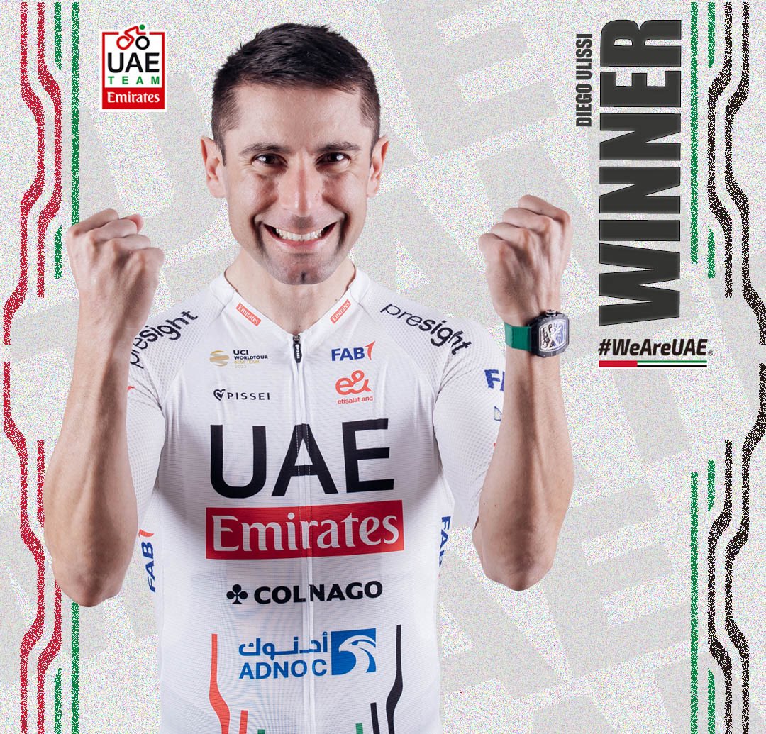 🥇🎉YES!!! @DiegoUlissi wins stage 2 of the #CoppieBartali 🇮🇹 with a powerful sprint! Bravo Diego!!!💪💪💪 #UAETeamEmirates #WeAreUAE