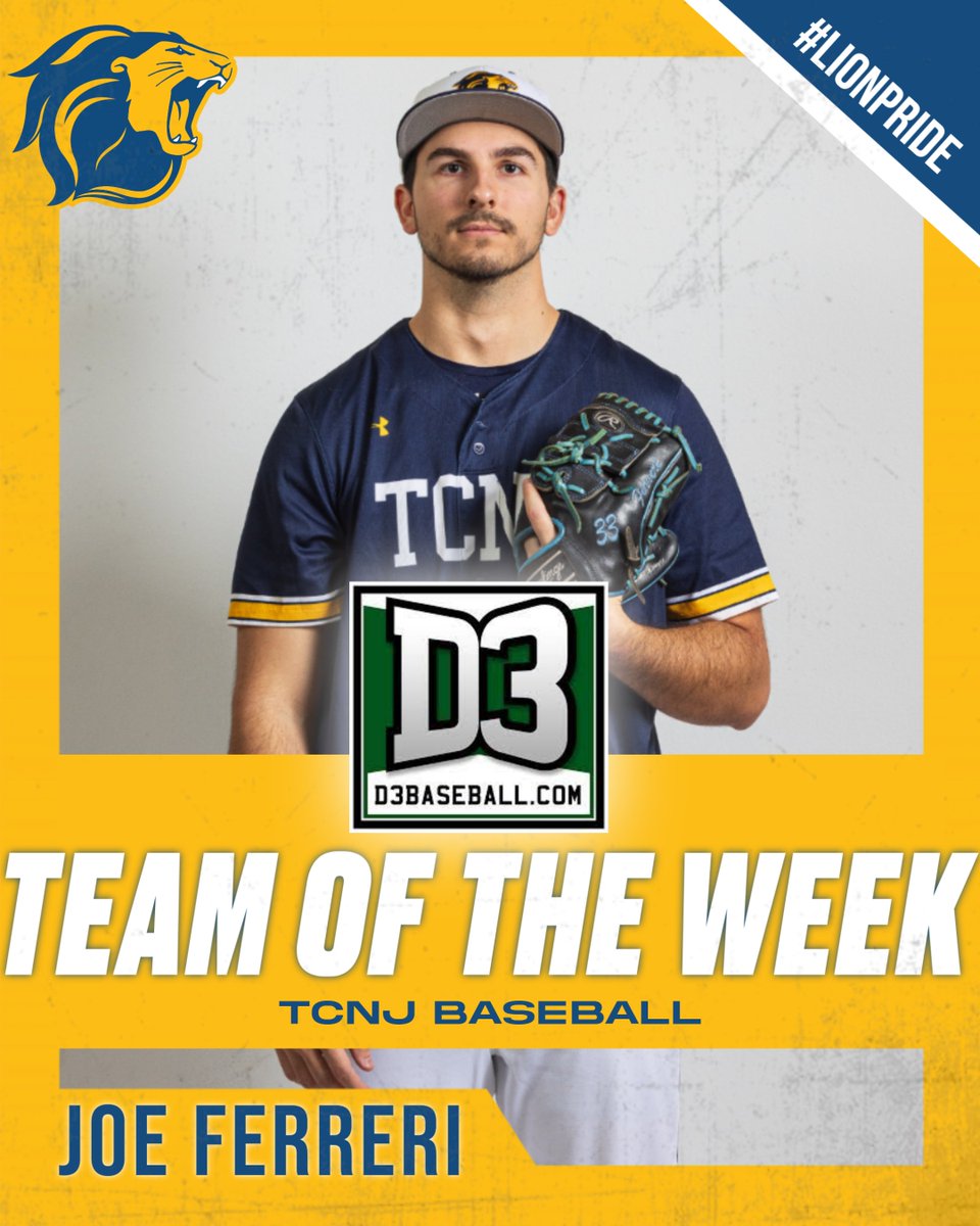 TCNJ Athletics (@tcnjlions) on Twitter photo A pair of well-deserved <a href="/d3baseball/">D3baseball</a> Team of the Week honors for our <a href="/BASEBALLTCNJ/">TCNJ BASEBALL</a> pitching duo of Dan Merkel and Joe Ferreri!
#TCNJ #LionPride 🦁⚾️ A pair of well-deserved <a href="/d3baseball/">D3baseball</a> Team of the Week honors for our <a href="/BASEBALLTCNJ/">TCNJ BASEBALL</a> pitching duo of Dan Merkel and Joe Ferreri!
#TCNJ #LionPride 🦁⚾️