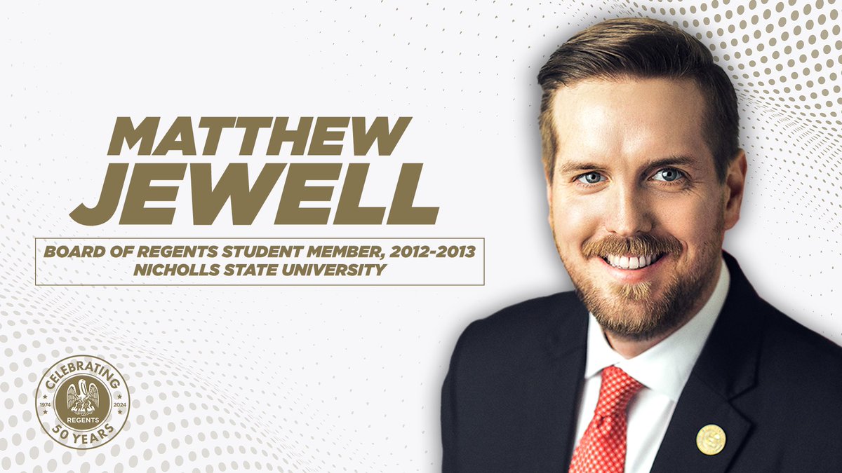 ⭐️ #Regents50 Spotlight ⭐️ Current St. Charles Parish President Matthew Jewell served as a student Board member in 2012-2013 when he was a student at @NichollsState. He became the sixth president of @stcharlesgov in January 2020. #LaProspers