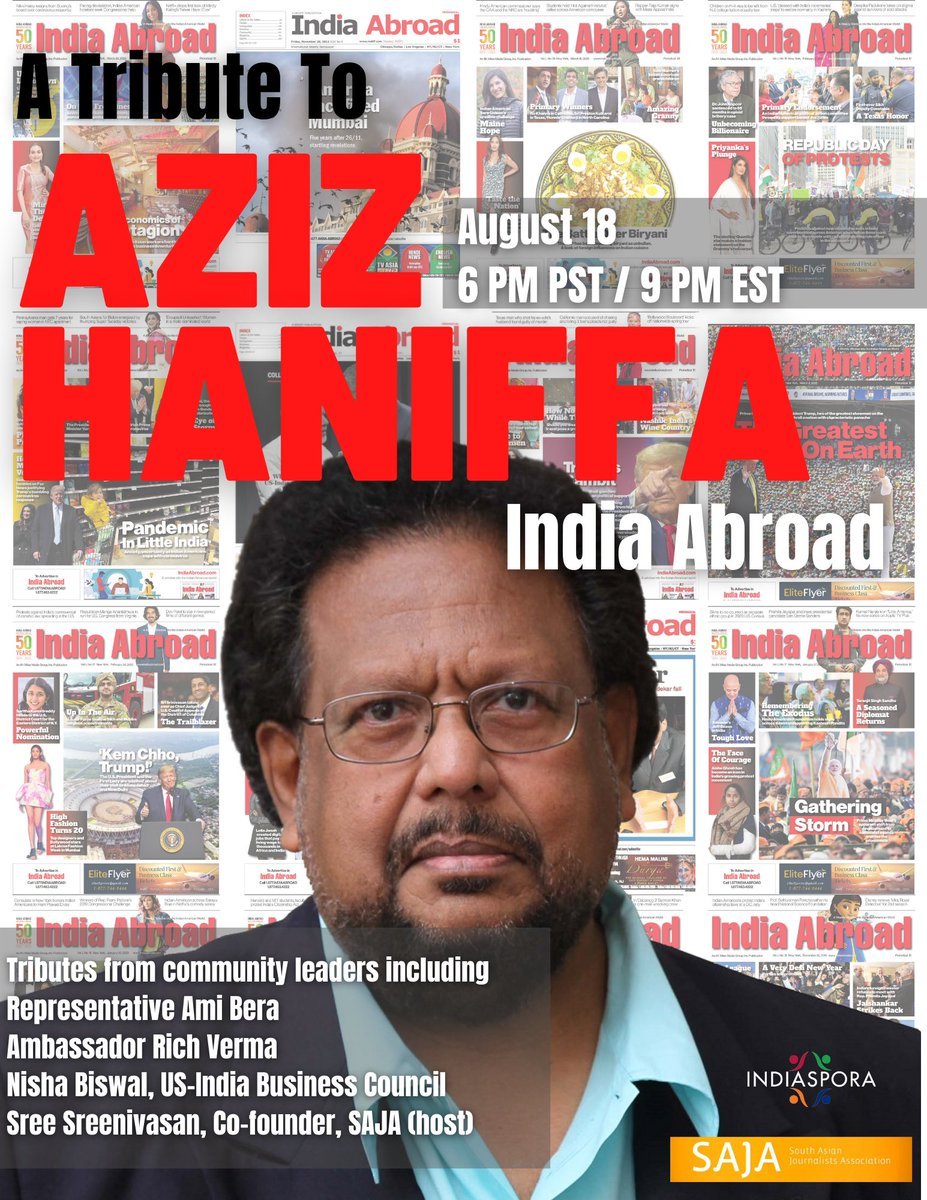 We're amplifying career highlights of South Asian journos in US & Canada via #SAJAerUpdates. Aziz Haniffa, the OG Desi journalist in DC, traveled to SF for a new intv for DesiMax series 'Trailblazers' w/ SAJA friend @mrsandhill of @IndiasporaForum. 📺youtube.com/watch?v=zAmy2p… 9/